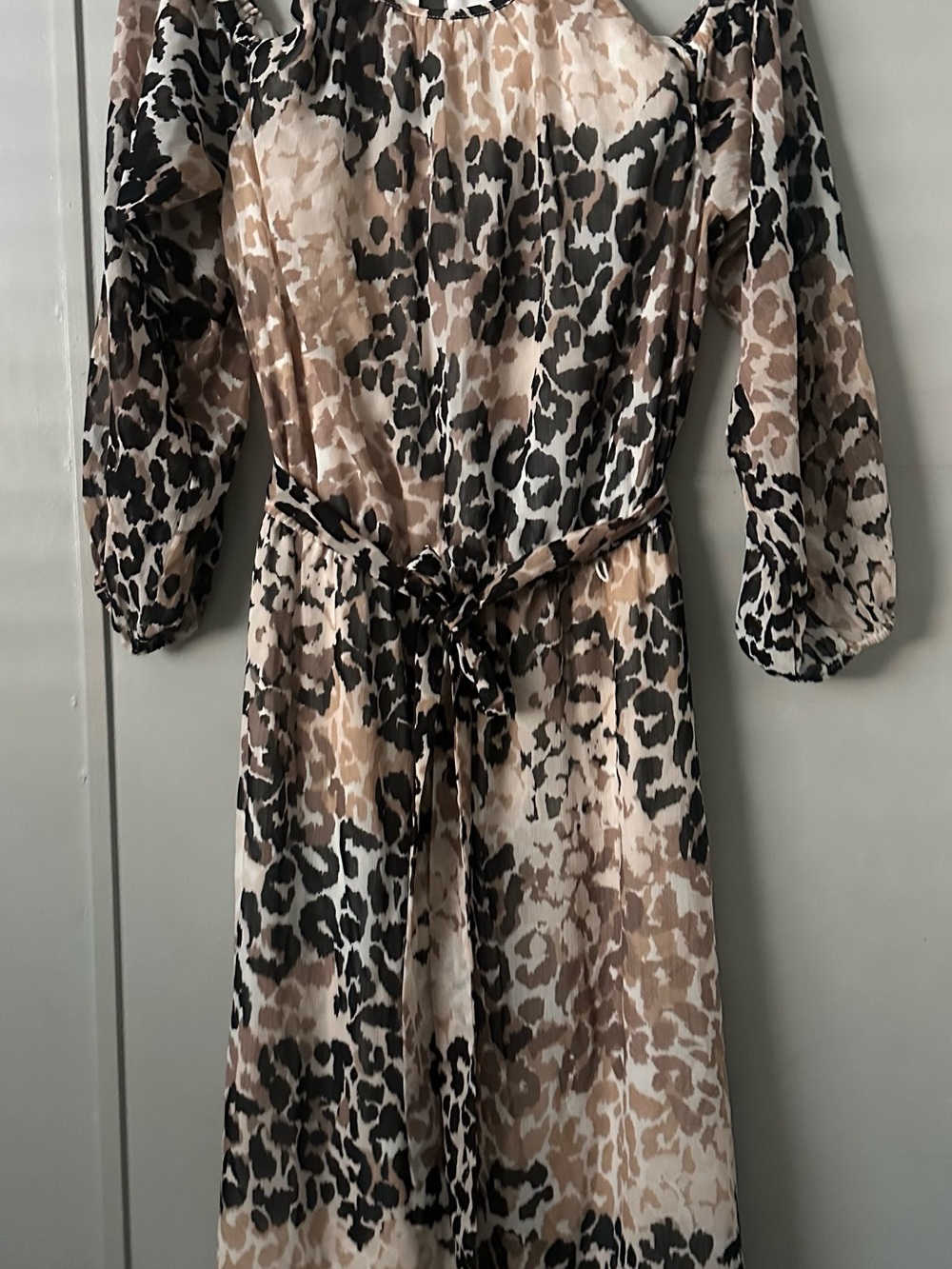 London Times Animal Print Belted Women’s Dress in Beige and Black